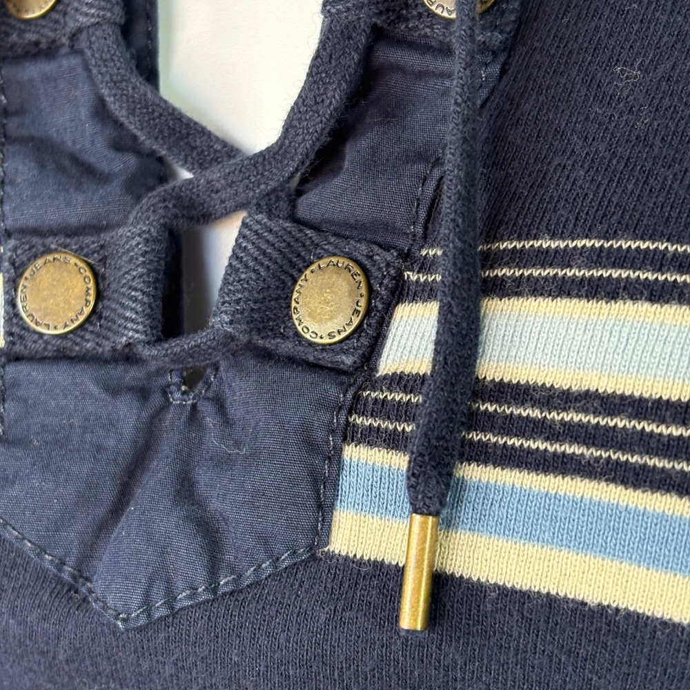 Vintage LRL Lauren Jeans Co Ralph Lauren Striped Lace Up 3/4 Sleeve Top Women S‎ - Picture 3 of 10